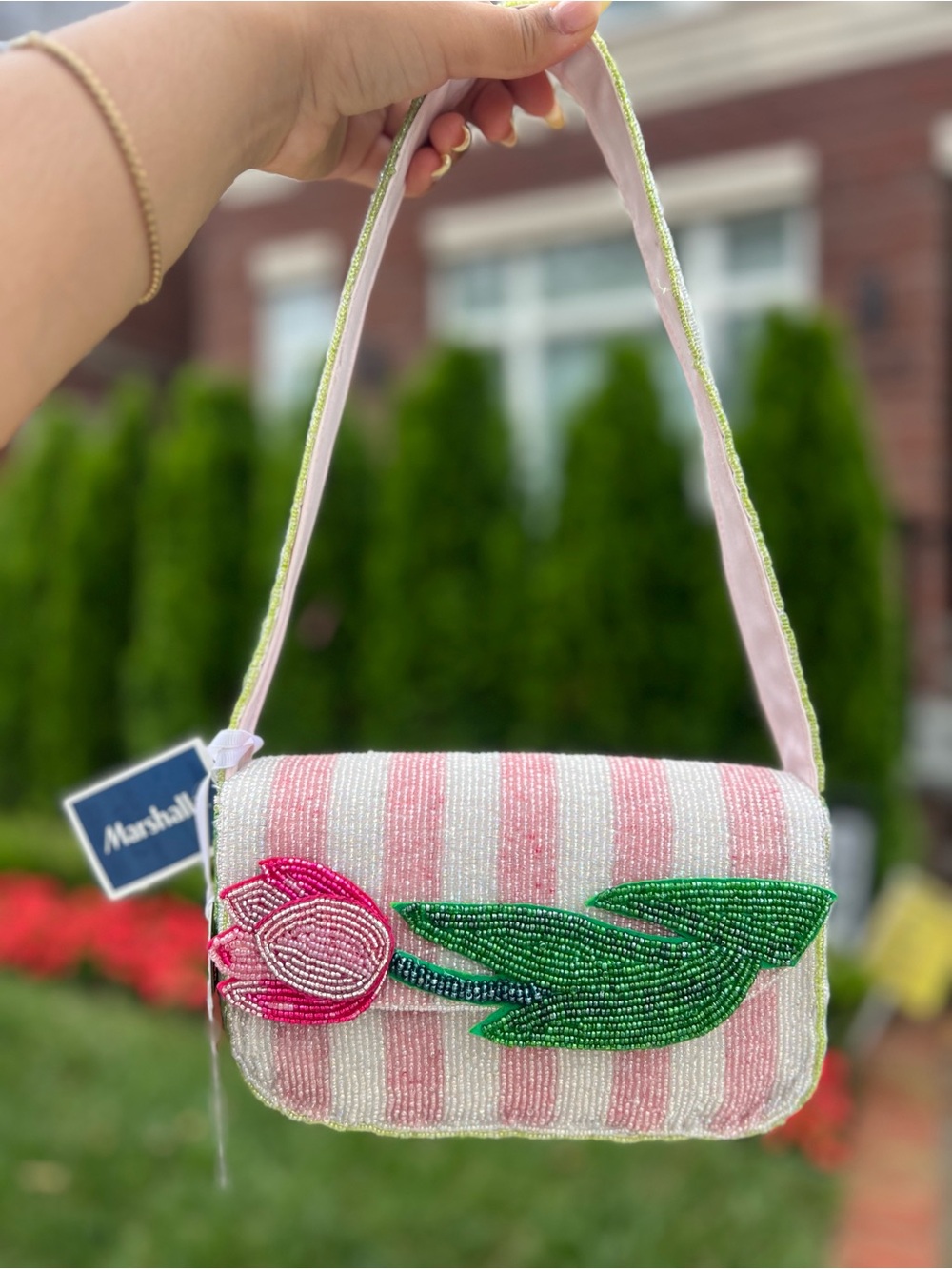 TJMAXX MARSHALLS VIRAL Pink Tulip Stripe Beaded Bag Summer Purse Collectible - Picture 14 of 17